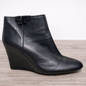 Tory Burch Black Leather Wedge Boots